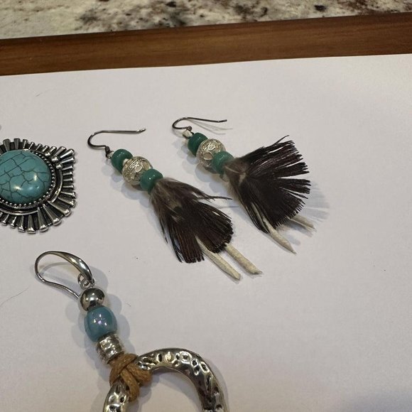 Jewelry Lot Of 3 Dangle Drop Pierced Earrings Blue Tones - Picture 9 of 12